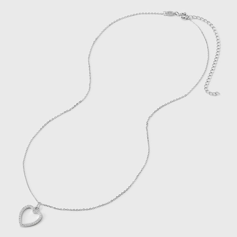 slide 3 of 4, Sterling Silver Open Heart Cubic Zirconia Valentines Necklace - A New Day™: Spring Ring Clasp, 16 Pendant", 1 ct