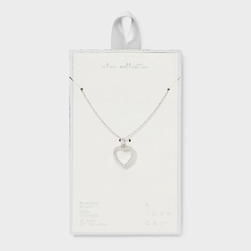 slide 4 of 4, Sterling Silver Open Heart Cubic Zirconia Valentines Necklace - A New Day™: Spring Ring Clasp, 16 Pendant", 1 ct