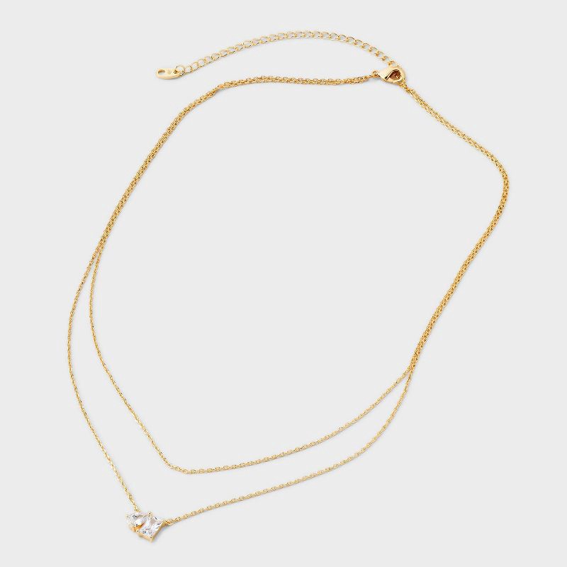 slide 3 of 4, 14K Gold Plated Cubic Zirconia Cluster Multi-Strand Necklace - A New Day™ - Gold: Brass, Lobster Claw Clasp, 17" Length, 1 ct
