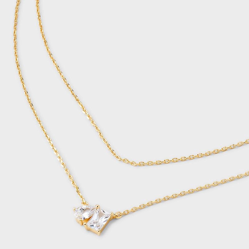 slide 4 of 4, 14K Gold Plated Cubic Zirconia Cluster Multi-Strand Necklace - A New Day™ - Gold: Brass, Lobster Claw Clasp, 17" Length, 1 ct