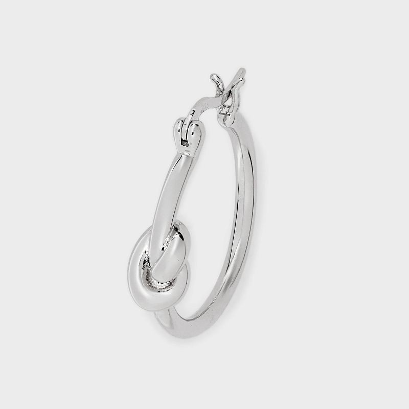 slide 3 of 3, Sterling Silver Knotted Smooth Hoop Earrings - A New Day™: Clip-In Clasp, Polished Finish, Nickel-Free, 1.02" Length, 1 ct