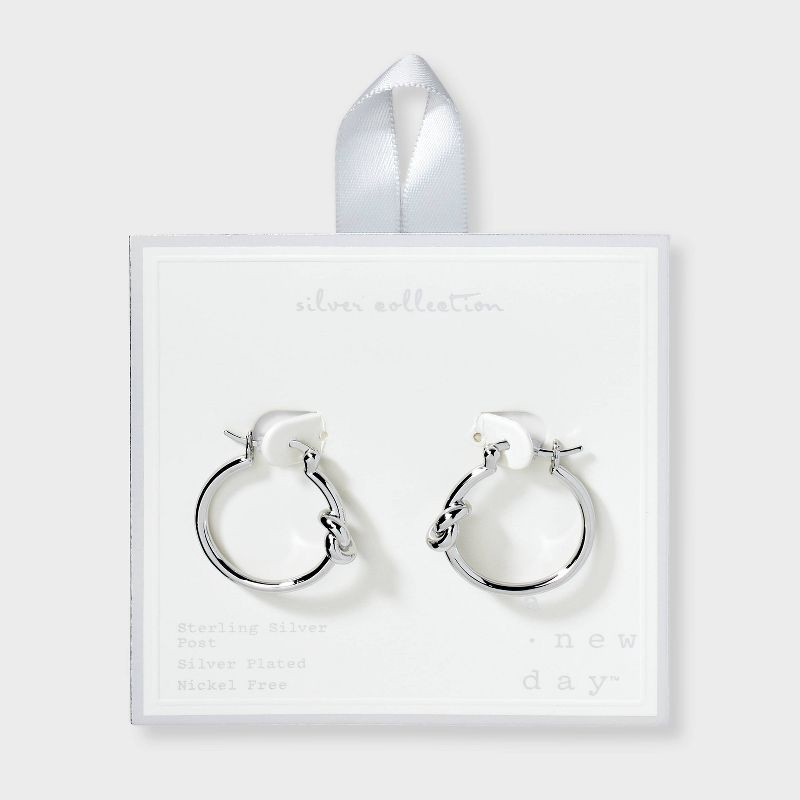 slide 1 of 3, Sterling Silver Knotted Smooth Hoop Earrings - A New Day™: Clip-In Clasp, Polished Finish, Nickel-Free, 1.02" Length, 1 ct