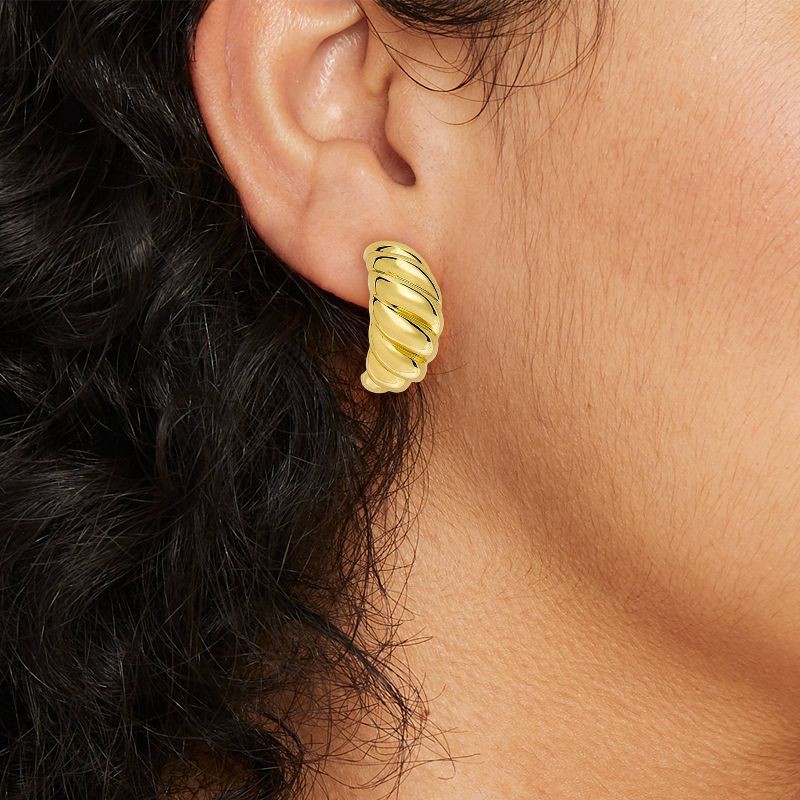 slide 2 of 4, Thick Slanted Hoop Earrings - A New Day™ Gold: Brass, Sterling Silver, Nickel-Free, 14K Gold Over Brass, 1 ct