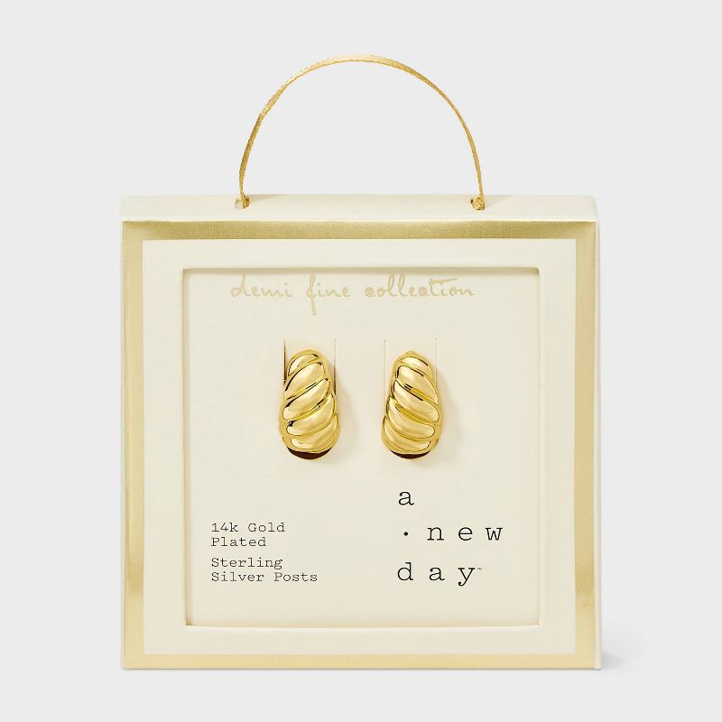 slide 3 of 4, Thick Slanted Hoop Earrings - A New Day™ Gold: Brass, Sterling Silver, Nickel-Free, 14K Gold Over Brass, 1 ct