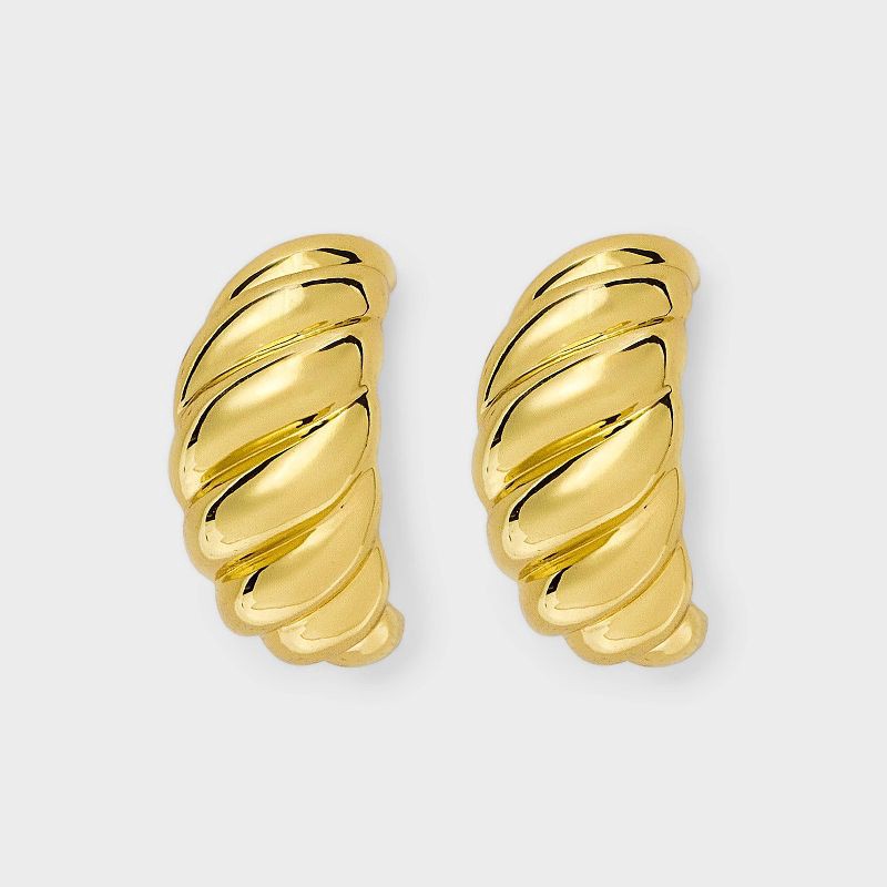 slide 1 of 4, Thick Slanted Hoop Earrings - A New Day™ Gold: Brass, Sterling Silver, Nickel-Free, 14K Gold Over Brass, 1 ct
