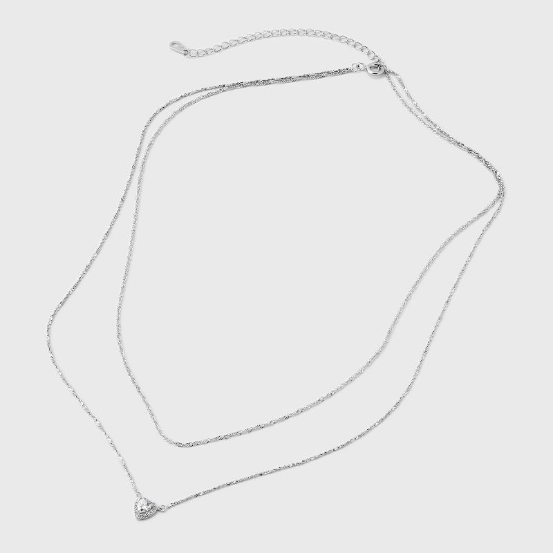 slide 3 of 4, Silver Plated Halo Heart Cubic Zirconia Multi-Strand Necklace - A New Day™: Brass, Nickel-Free, 21" Length, 1 ct