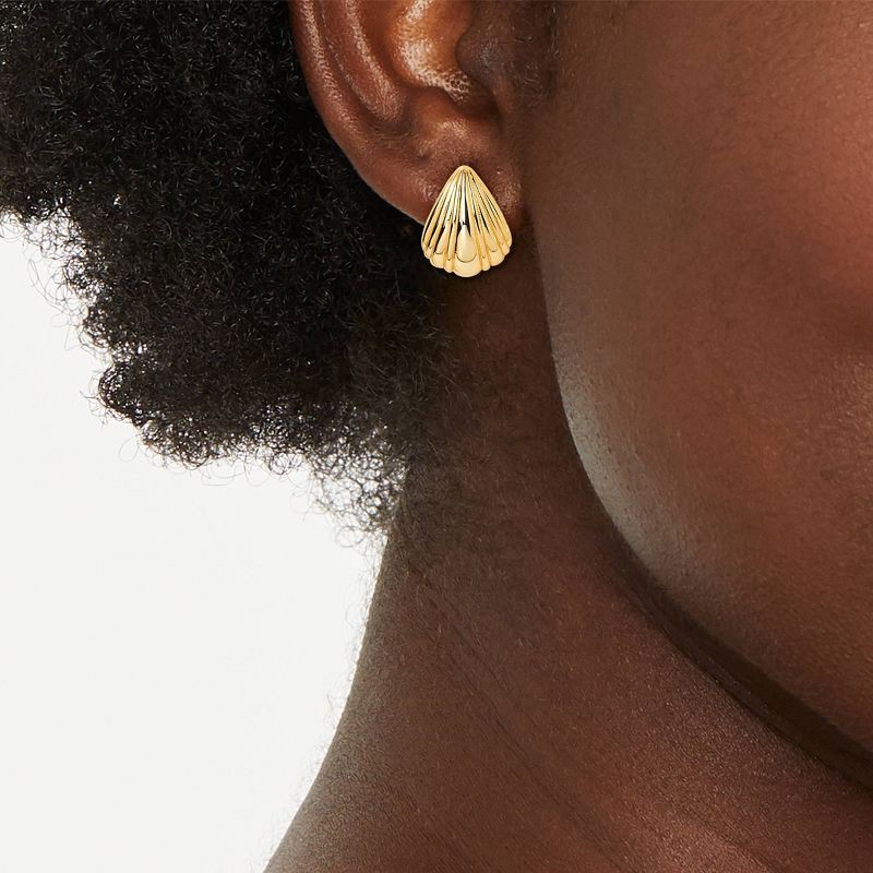 slide 2 of 3, 14K Gold Plated Shell Stud Earrings - A New Day™ Gold: Nickel-Free, Polished Finish, Gift Box Included, 1 ct