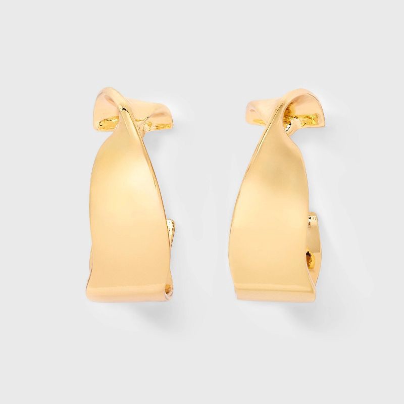 slide 1 of 3, Wavy Open Hoop Earrings - A New Day™ Gold: Nickel-Free Metal, Post Closure, 1.21" Length, 0.66 oz Weight, 0.66 oz