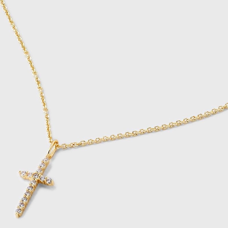 slide 1 of 4, 14K Gold Plated Cubic Zirconia Cross Pendant Necklace - A New Day™: Brass, Lobster Claw Clasp, 16" Length, 1 ct