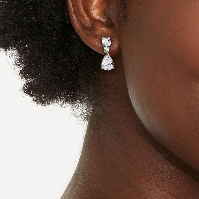 slide 2 of 3, Silver Plated Cubic Zirconia Pear Drop Earrings - A New Day™: Polished Brass, Nickel-Free, Simulated Stones, Post Closure, 1 ct