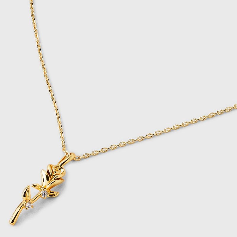 slide 1 of 4, 14K Gold Plated Rose Pendant Necklace - A New Day™: Brass, Cubic Zirconia, 16" Length, Lobster Claw Clasp, 1 ct