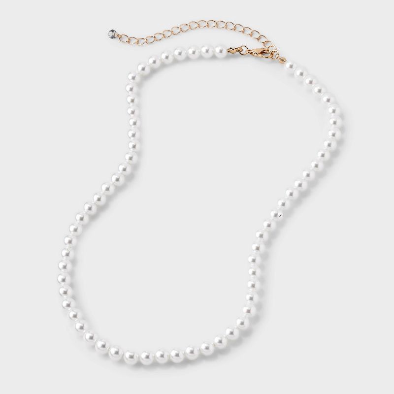 slide 3 of 4, Pearl Necklace - A New Day™ Pearl: Lobster Claw Clasp, Glass Material, 18" Strand with 3" Extender, 1 ct