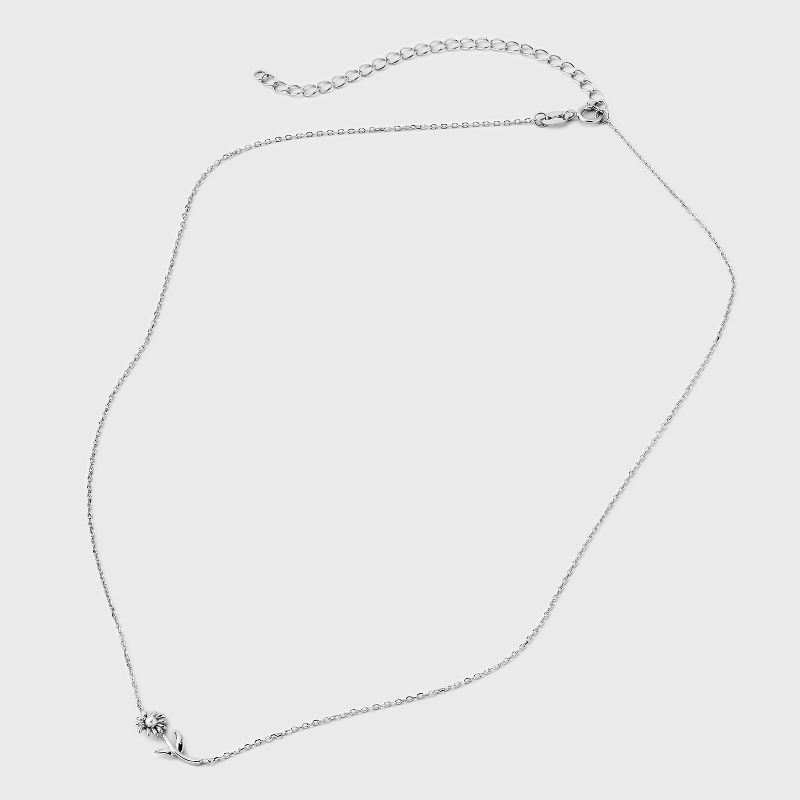 slide 3 of 4, Sterling Silver Dainty Sunflower with Pearl Necklace - A New Day™: Cable Chain, Spring Ring Clasp, Polished Finish, 19" Length, 1 ct