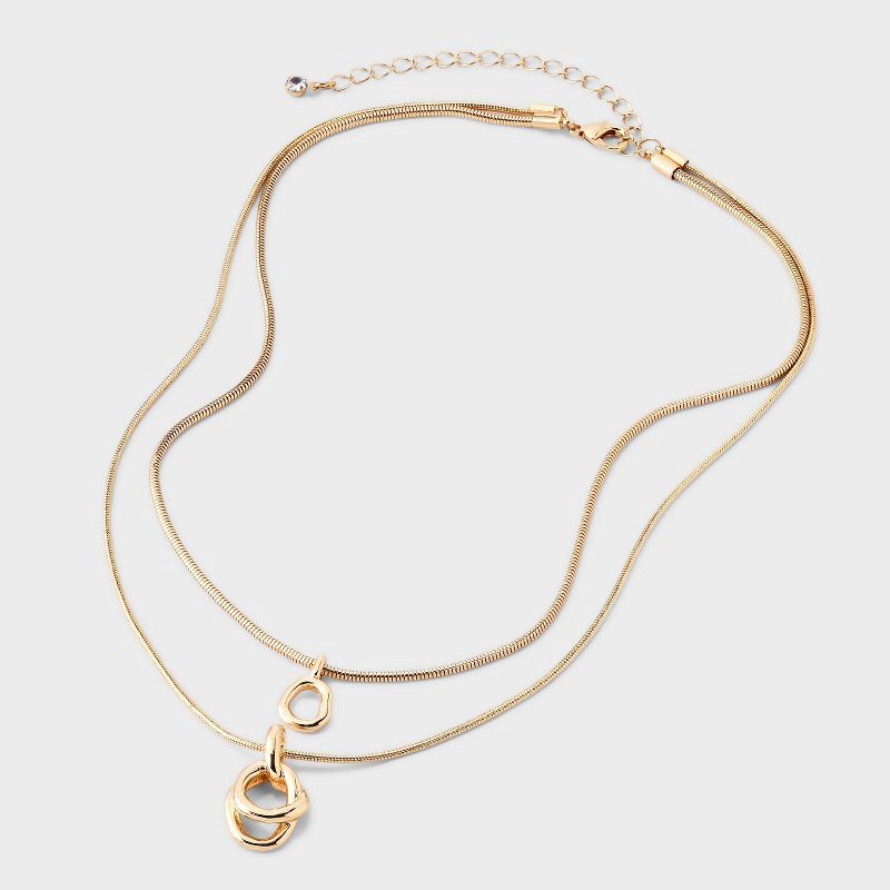 slide 3 of 4, Interlock Circle Pendant Multi-Strand Necklace - A New Day™ Gold: Nickel-Free Metal, Lobster Claw Clasp, 1 ct