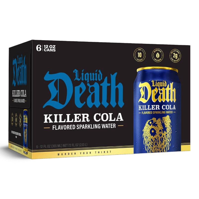 slide 3 of 7, Liquid Death Killer Cola Sparkling Water - 6pk/12 fl oz Cans, 6 ct; 12 fl oz