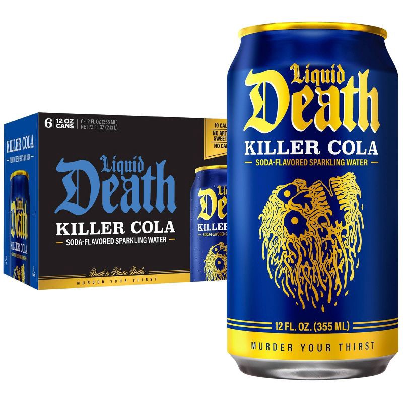 slide 1 of 7, Liquid Death Killer Cola Sparkling Water - 6pk/12 fl oz Cans, 6 ct; 12 fl oz
