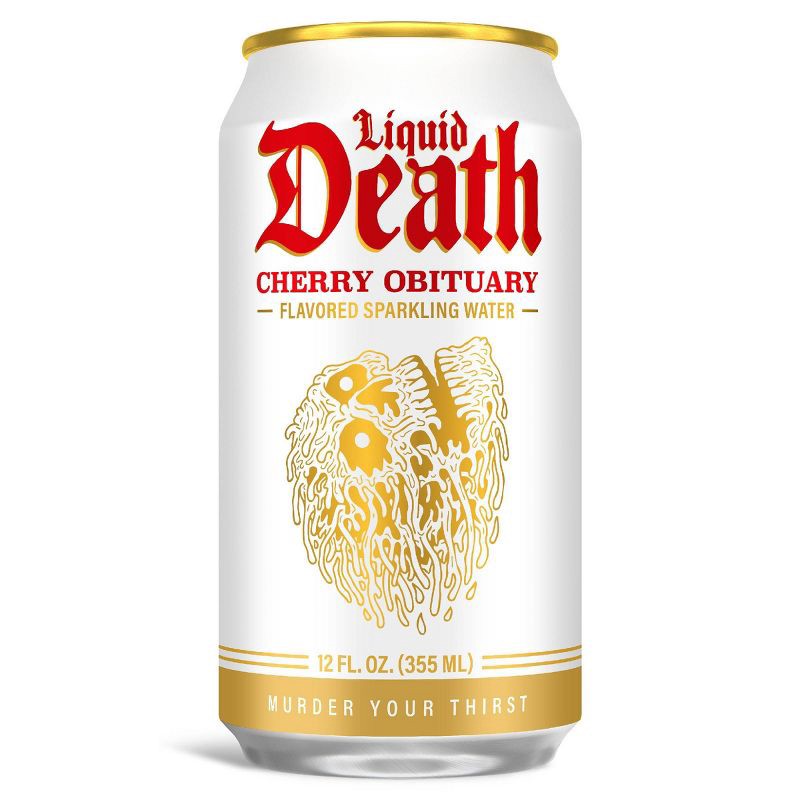 slide 2 of 7, Liquid Death Cherry Obituary Sparkling Water - 6pk/12 fl oz Cans, 6 ct; 12 fl oz