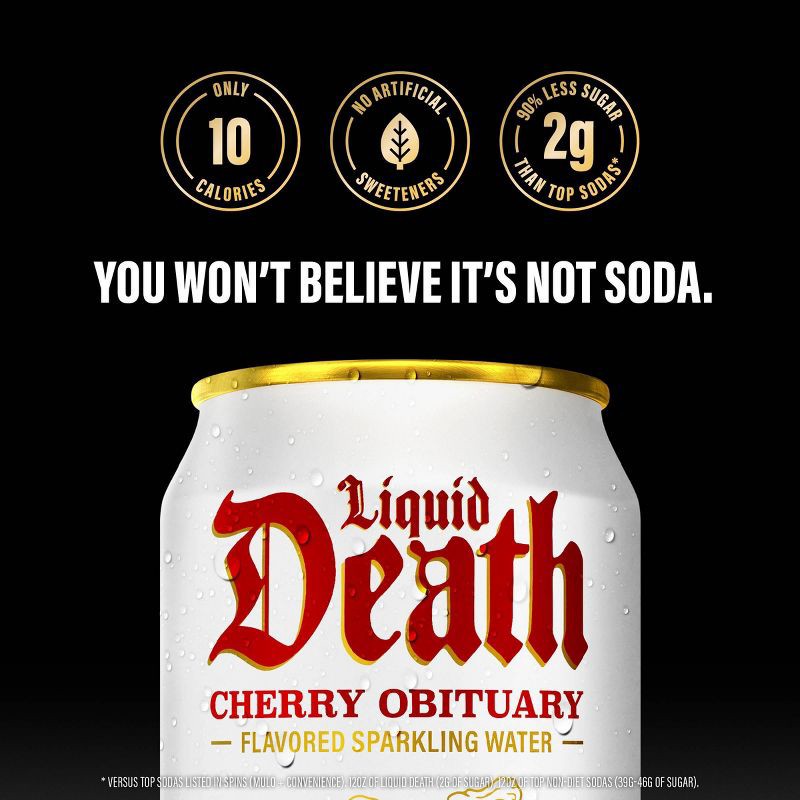 slide 6 of 7, Liquid Death Cherry Obituary Sparkling Water - 6pk/12 fl oz Cans, 6 ct; 12 fl oz