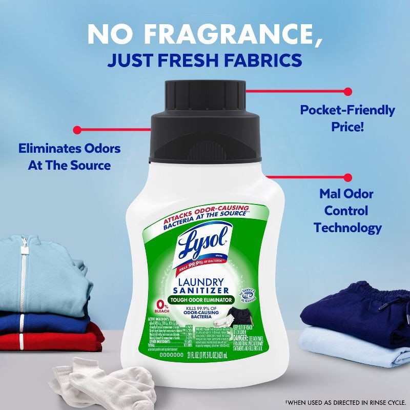slide 5 of 10, Lysol Laundry Sanitizer Tough Odor Eliminator - 21 fl oz, 21 fl oz