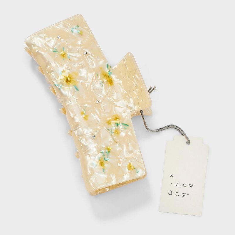 slide 2 of 3, Jumbo Claw Hair Clip Acrylic Flower Print - A New Day™ Peach Orange: Botanical Pattern, All Hair Types, 1 ct