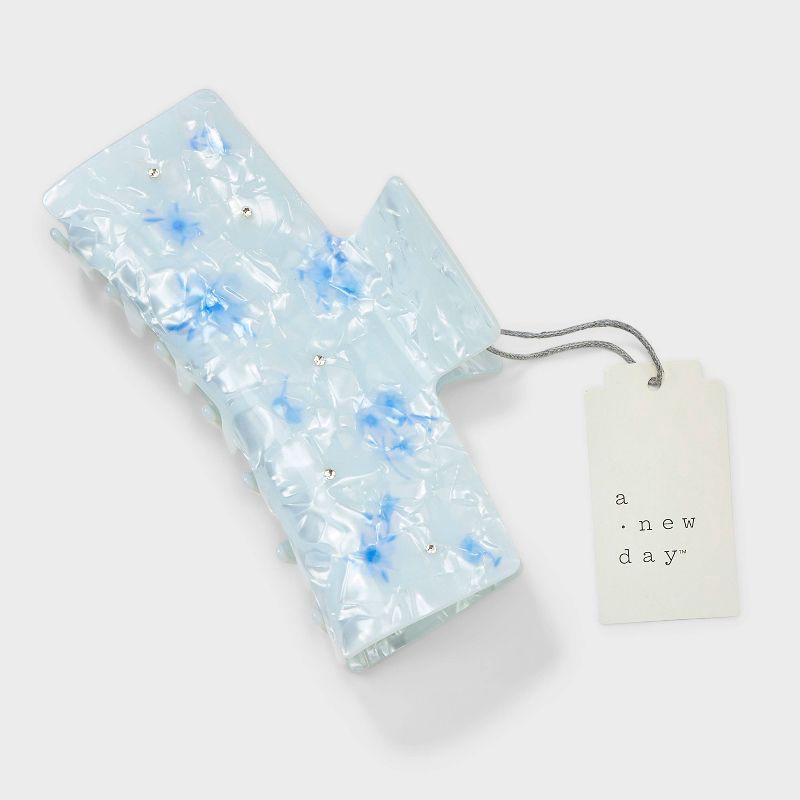slide 2 of 3, Jumbo Claw Hair Clip Acrylic Flower Print - A New Day™ Blue: Botanical Pattern, Hair Styling Accessory, 1 ct