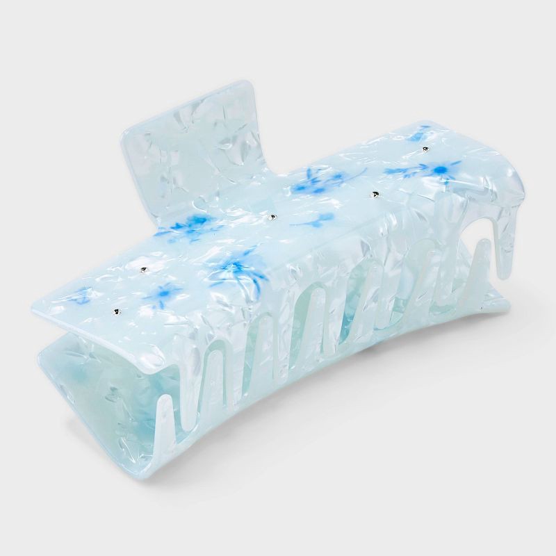 slide 1 of 3, Jumbo Claw Hair Clip Acrylic Flower Print - A New Day™ Blue: Botanical Pattern, Hair Styling Accessory, 1 ct