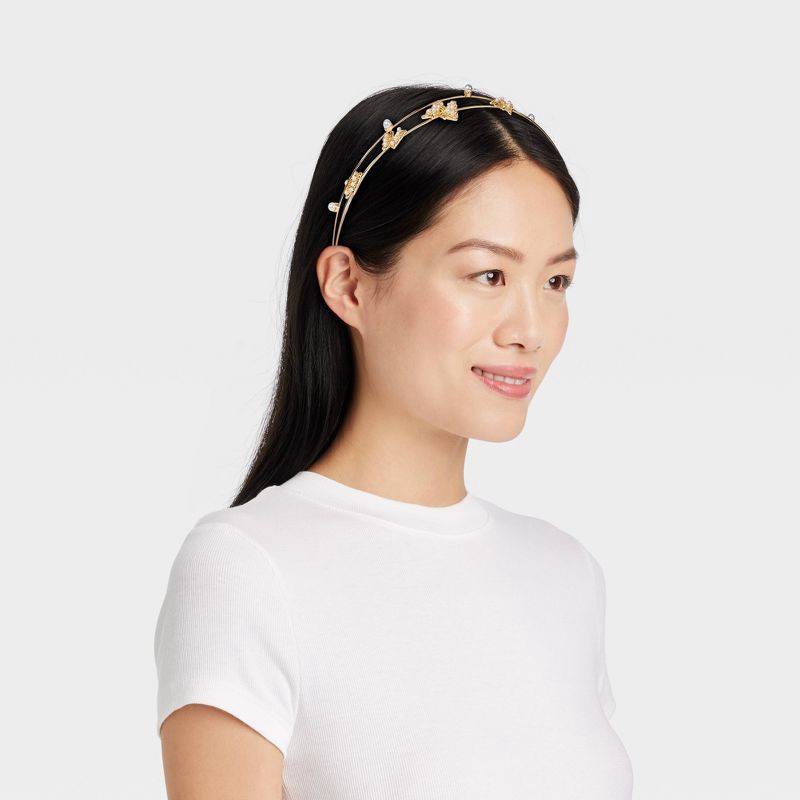 slide 2 of 3, Metal Butterfly Gem Headband - A New Day™ Gold: Fashion Accessory for All Hair Types, 1 ct