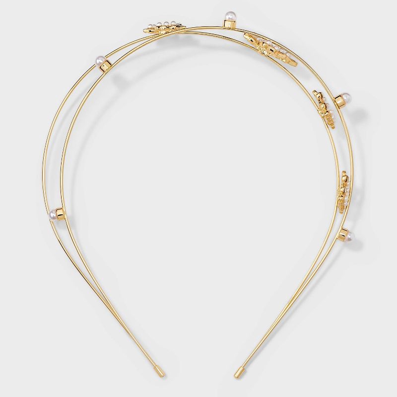 slide 1 of 3, Metal Butterfly Gem Headband - A New Day™ Gold: Fashion Accessory for All Hair Types, 1 ct