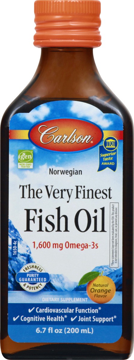 slide 1 of 9, Carlson The Very Finest Norwegian Fish Oil Orange Flavor Dietary Supplement, 6.7 fl oz