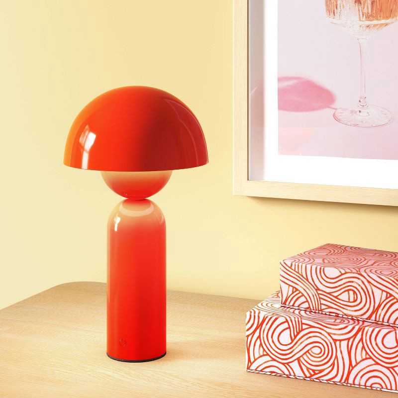 slide 2 of 4, 10.25" Rechargeable Cordless Dome Table Lamp with Touch Control Orange - Room Essentials™, 1 ct