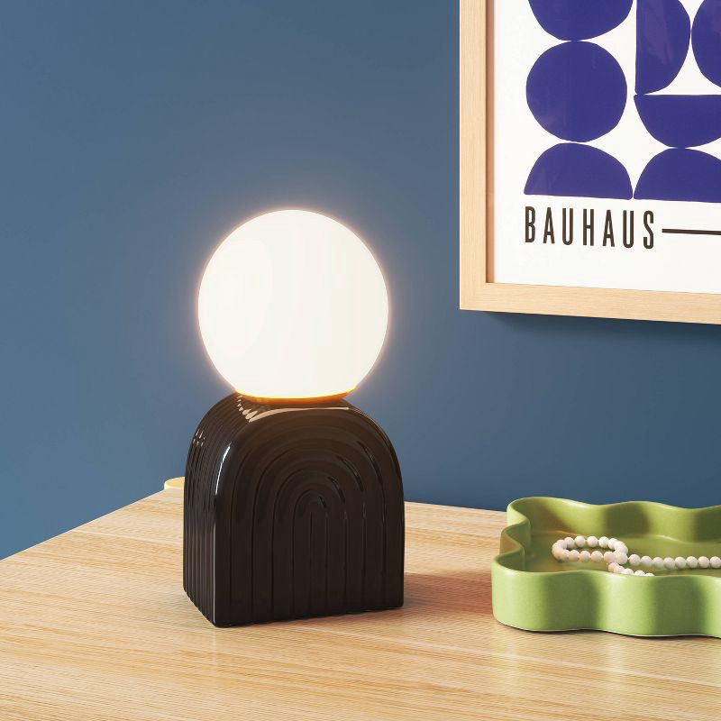 slide 2 of 4, Mini Glass Orb Shade with Ceramic Base Novelty Table Lamp Black - Room Essentials™, 1 ct