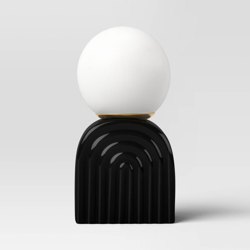 slide 1 of 4, Mini Glass Orb Shade with Ceramic Base Novelty Table Lamp Black - Room Essentials™, 1 ct
