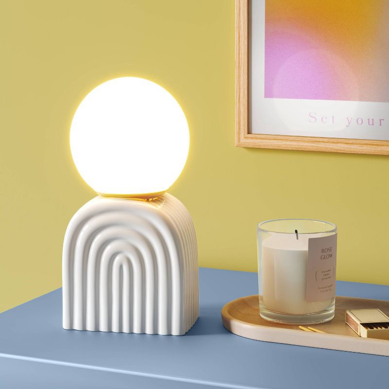 slide 2 of 4, Mini Glass Orb Shade with Ceramic Base Novelty Table Lamp White - Room Essentials™, 1 ct