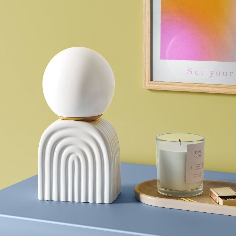 slide 3 of 4, Mini Glass Orb Shade with Ceramic Base Novelty Table Lamp White - Room Essentials™, 1 ct