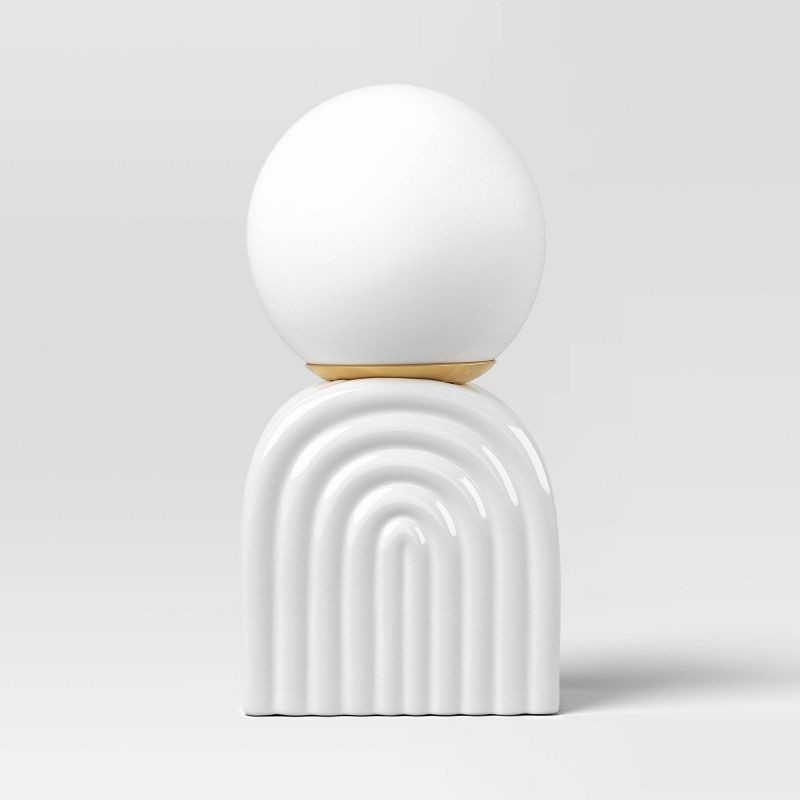 slide 1 of 4, Mini Glass Orb Shade with Ceramic Base Novelty Table Lamp White - Room Essentials™, 1 ct