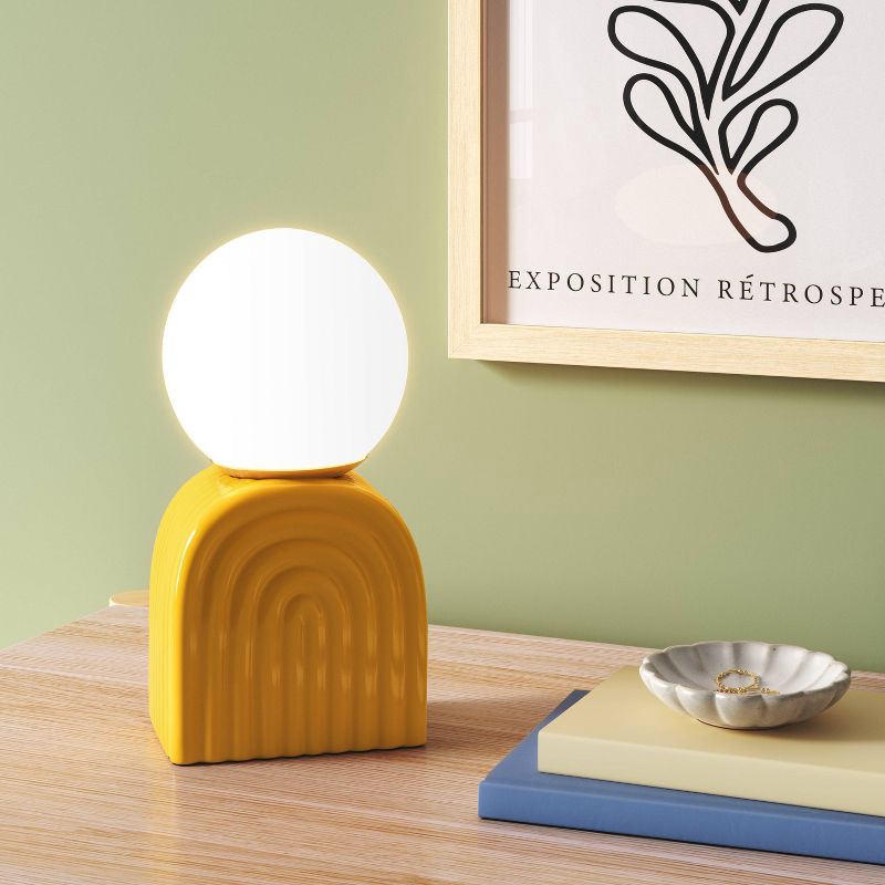 slide 2 of 4, Mini Glass Orb Shade with Ceramic Base Novelty Table Lamp Yellow - Room Essentials™, 1 ct