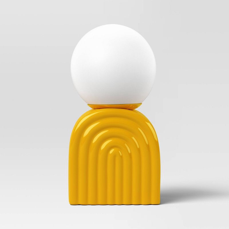 slide 1 of 4, Mini Glass Orb Shade with Ceramic Base Novelty Table Lamp Yellow - Room Essentials™, 1 ct