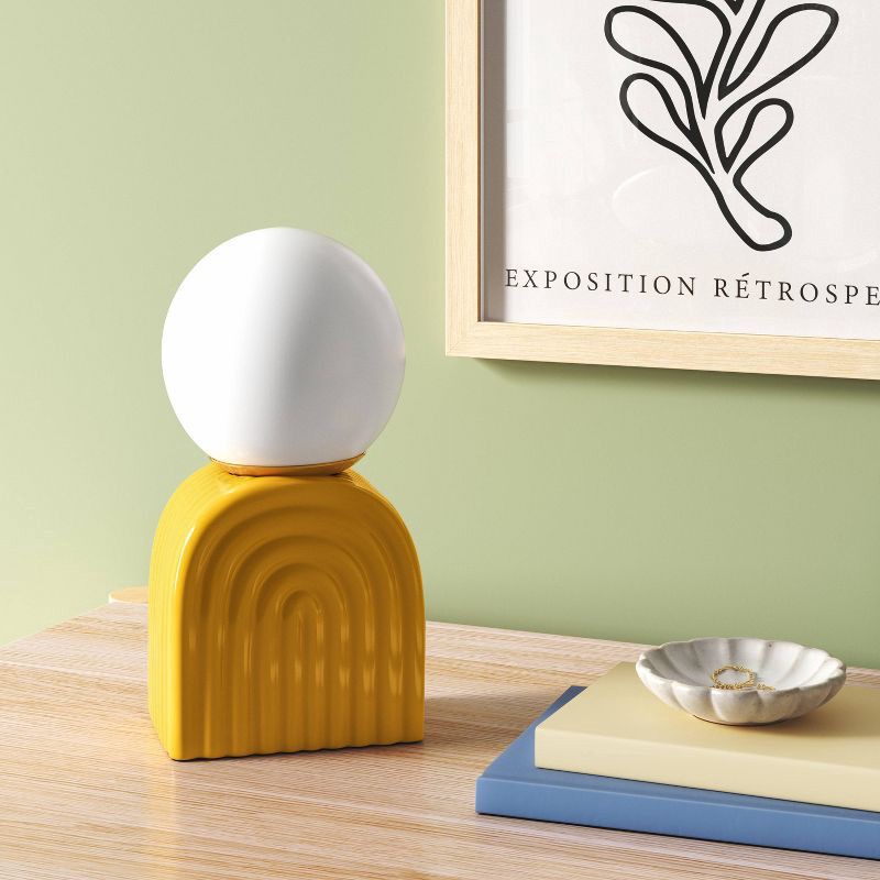 slide 3 of 4, Mini Glass Orb Shade with Ceramic Base Novelty Table Lamp Yellow - Room Essentials™, 1 ct