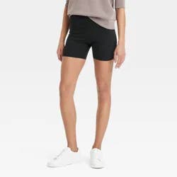 Women's High Rise Cotton 5" Inseam Bike Shorts - A New Day™ Black XL: Midweight Fabric, Regular Fit, Full Waistband Elastic
