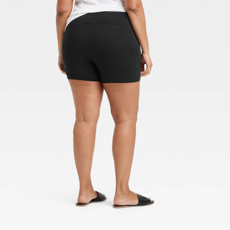slide 2 of 3, Women's High Rise Cotton 5" Inseam Bike Shorts - A New Day™ Black 1X: Midweight Fabric, Full Waistband Elastic, 1 ct