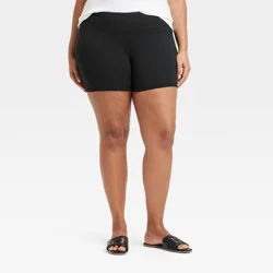 Women's High Rise Cotton 5" Inseam Bike Shorts - A New Day™ Black 1X: Midweight Fabric, Full Waistband Elastic
