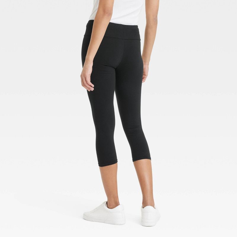 slide 2 of 3, Women's High Rise Cotton Capri Leggings - A New Day™ Black L: Midweight, Wide Waistband, Stretch Woven, 1 ct