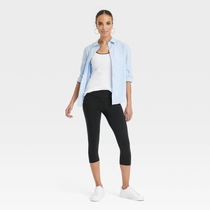 slide 3 of 3, Women's High Rise Cotton Capri Leggings - A New Day™ Black L: Midweight, Wide Waistband, Stretch Woven, 1 ct