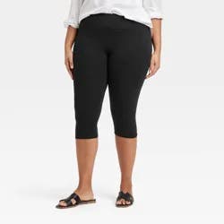 Women's High Rise Cotton Capri Leggings - A New Day™ Black 1X: Midweight, Wide Waistband, Stretch Woven