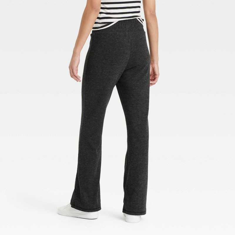 slide 2 of 3, Women's Cozy Wide Leg Flare Pants with Front Seam and Smocked Waistband - A New Day™ Heather Black M: High Rise, Power Stretch, Relaxed Fit, 1 ct