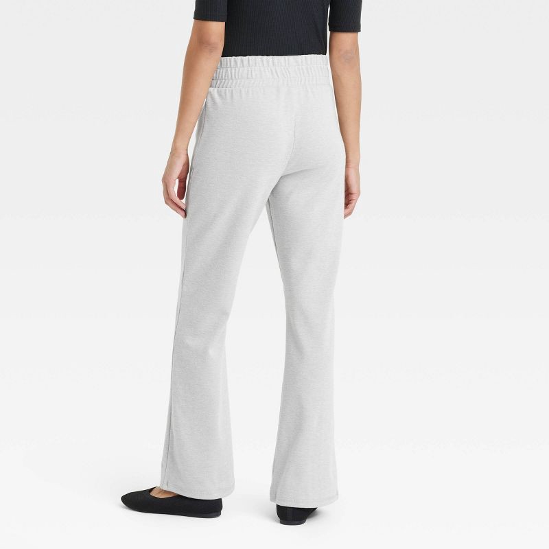 slide 2 of 3, Women's Cozy Wide Leg Flare Pants with Front Seam and Smocked Waistband - A New Day™ Heather White L: High Rise, Relaxed Fit, Power Stretch, 1 ct