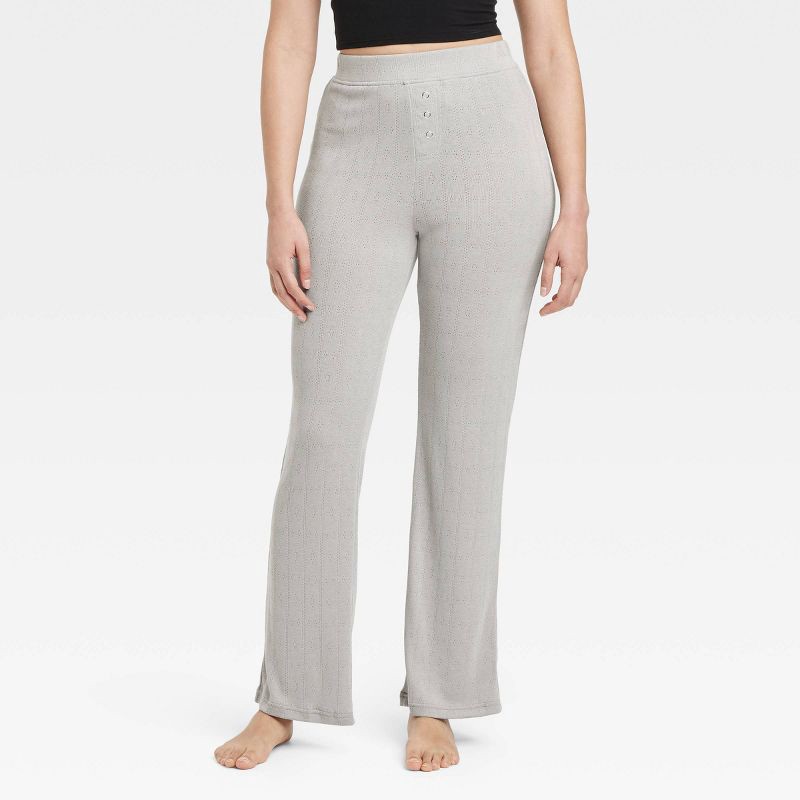slide 1 of 3, Women's Straight Leg Pointelle Boxer Pants - Auden™ Heather Gray S: Midweight Fabric, Wide Waistband, Faux Fly, Buttons, 1 ct