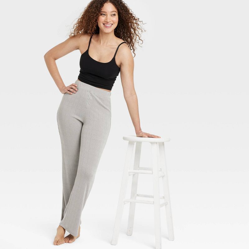 slide 3 of 3, Women's Straight Leg Pointelle Boxer Pants - Auden™ Heather Gray S: Midweight Fabric, Wide Waistband, Faux Fly, Buttons, 1 ct