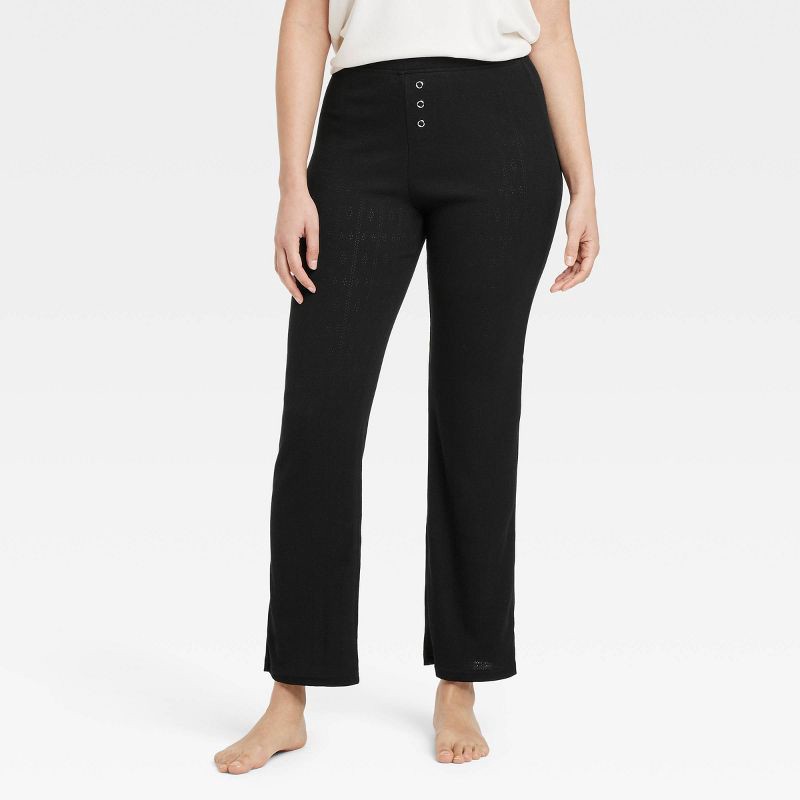slide 1 of 3, Women's Straight Leg Pointelle Boxer Pants - Auden™ Black XL: Mid Rise, Wide Waistband, Faux Fly, 1 ct