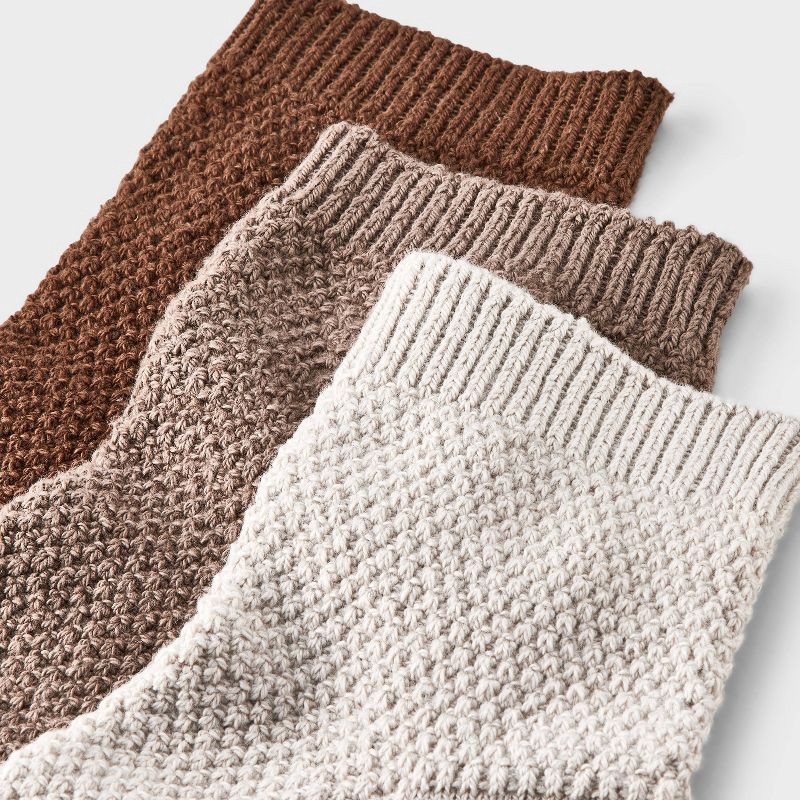 slide 3 of 3, Women's Textured Stitch 3pk Ankle Socks - Universal Thread™ Gray/Taupe/Brown 4-10: Cotton Blend, Tagless, Smooth Toe Seams, 3 ct